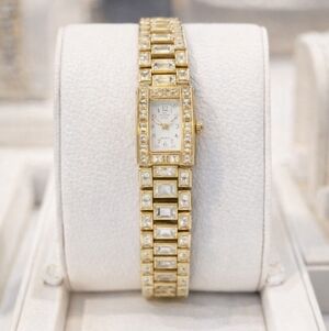 Geneva Vintage Gold Tone With Clear Crystals Watch